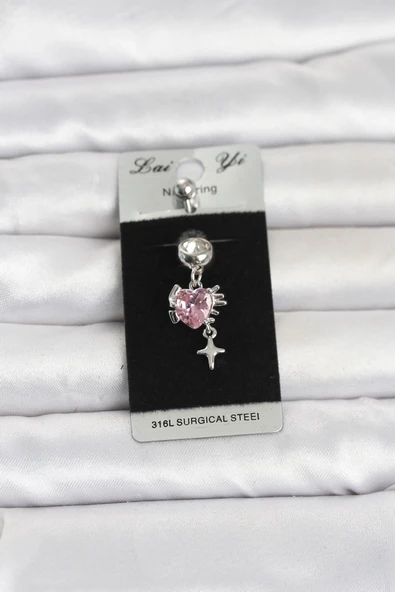 316L Cerrahi Çelik Pembe Zirkon Taşlı Model Göbek Piercing ürün görseli 1