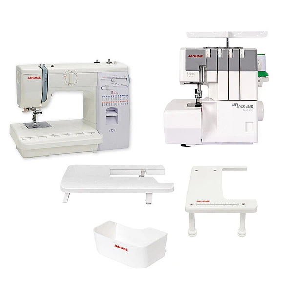 Janome 423S Dikiş Makinesi Mylock 454D Overlok Makinesi Çöp Kutusu ve Uzatma Tablaları Avantaj Paketi ürün görseli 1