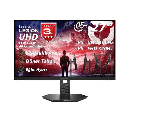 Lenovo Legion 27U-10 67D1GAC1TK 27" 0.5 ms 4K 160 Hz - Full HD 320 Hz Pivot IPS Oyuncu Monitörü ürün görseli 1