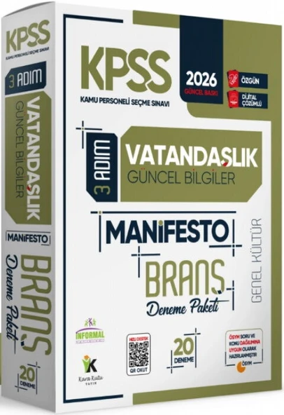 İnformal Yayınları 2026 KPSS Genel Kültür 3 Adım Vatandaşlık Manifesto 20 Deneme ürün görseli 1