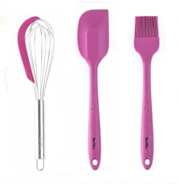 TANTİTONİ VİŞNE RENKLİ SİLİKON SPATULA ,FIRÇA,VE ÇIRPICI SETİ ürün görseli 1