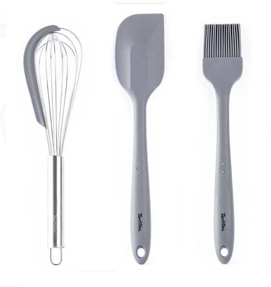 TANTİTONİ GRİ  RENKLİ SİLİKON SPATULA ,FIRÇA,VE ÇIRPICI SETİ ürün görseli 1