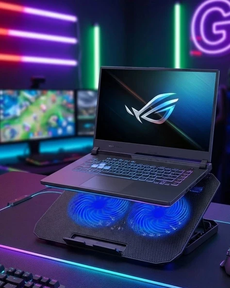 Çift Fanlı Laptop Soğutucu Stand 17 İnç Uyumlu 8 Kademeli Ayarlı Usb Girişli ürün görseli 1