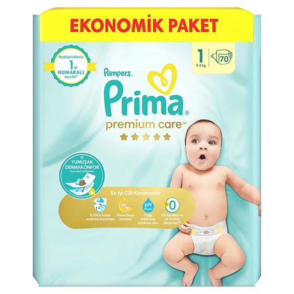Bebek Bezi Premium Care 1 Beden Yenidoğan Ekonomik Paket 2-5 kg 70 Adet (4 ADET) ürün görseli 1