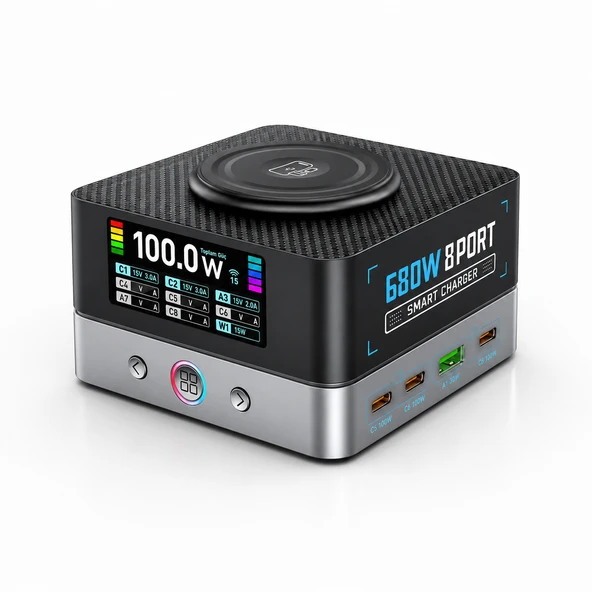 ULTRATEKNO WLX-R8A 680W GaN PD 3.1 Hızlı Şarj İstasyonu 8 Port USB-C Laptop MacBook Telefon Tablet Kablosuz Şarj Cihazı ürün görseli 1