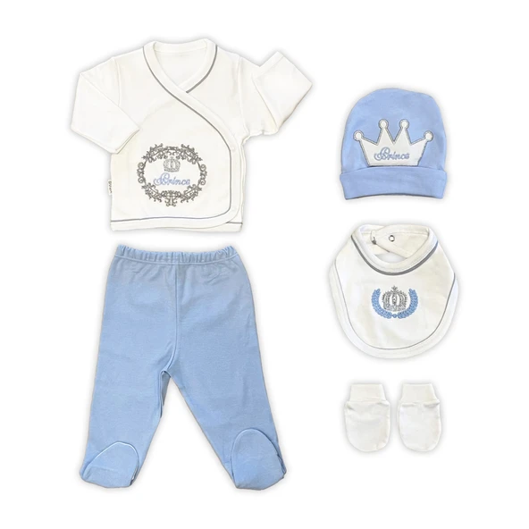 Sema Baby Prens Lüks 5 Parça Hastane Çıkışı Zıbın Seti - Mavi ürün görseli 1