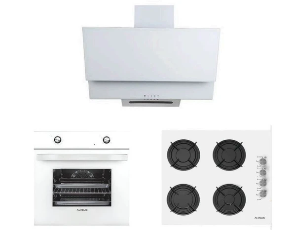 Alveus Beyaz Cam Ankastre Set (MFA 604M WH + KLS 670 + F17 60) ürün görseli 1