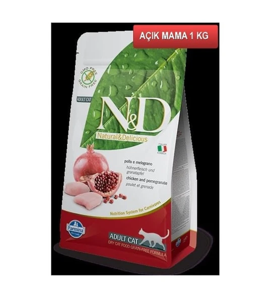 N&D Prime Tahılsız Tavuklu ve Narlı Kısırlaştırılmış 1 kg Yetişkin Kedi Maması - Açık Paket ürün görseli 1