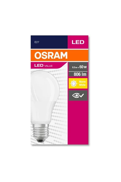 3 ADET  Osram Led Value 8,5W 806 Lumen E27 Sarı - Resim 2