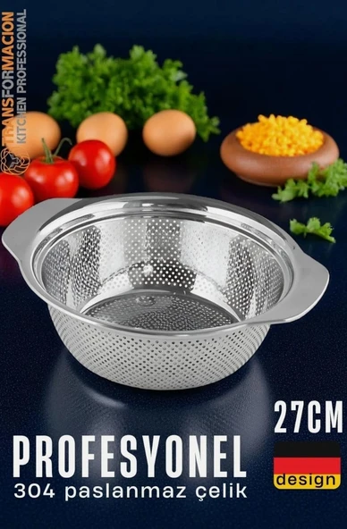 304 Paslanmaz Çelik Alman Tip Kevgir   Profesyonel Süzgeç 27 Cm ürün görseli 1