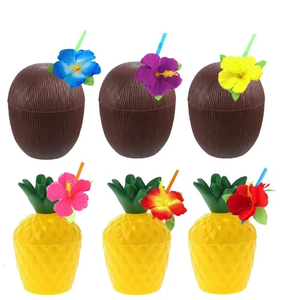 Periboia Ananas & Hindistan Cevizi Tasarımlı Pipetli Bardak Seti (6 Adet) ürün görseli 1