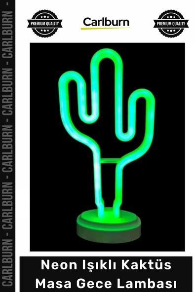 #Aydınlatma Modern Dekoratif Yeşil LED Pilli USB Ofis Ev Şık Neon Işıklı Kaktüs Masa Gece Lambası ürün görseli 1
