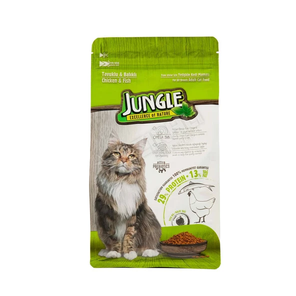 5 ADET Jungle Tavuklu-Balıklı Yetişkin Kedi Maması 500 Gr ürün görseli 1