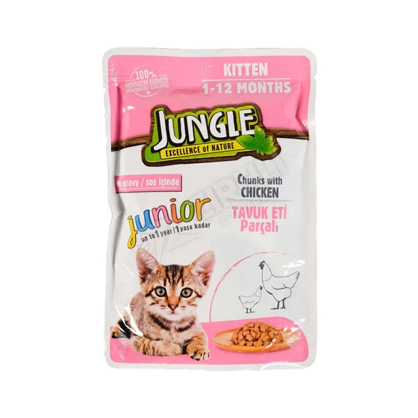 5 ADET Jungle Pouch Tavuk Parçalı Yavru Kedi Maması 100 Gr ürün görseli 1