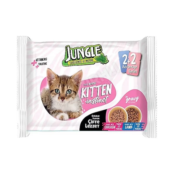 5 ADET Jungle Çift Lezzet Pouch Yavru Kedi Maması Tavuk - Kuzu Etli 100 Gr ürün görseli 1