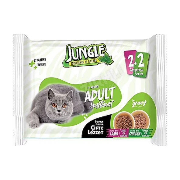 5 ADET Jungle Çift Lezzet Pouch Kuzu Etli - Tavuklu  Yetişkin Kedi Maması Kedi ürün görseli 1
