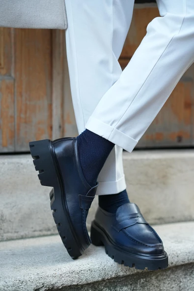 Shoetyle - Lacivert Hakiki Deri Erkek Loafer 115-K622 ürün görseli 1