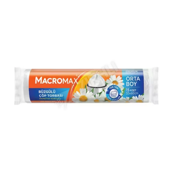 5 ADET Macromax Büzgülü Çöp Torbası Papatya Kokulu Orta Boy 15'li ürün görseli 1