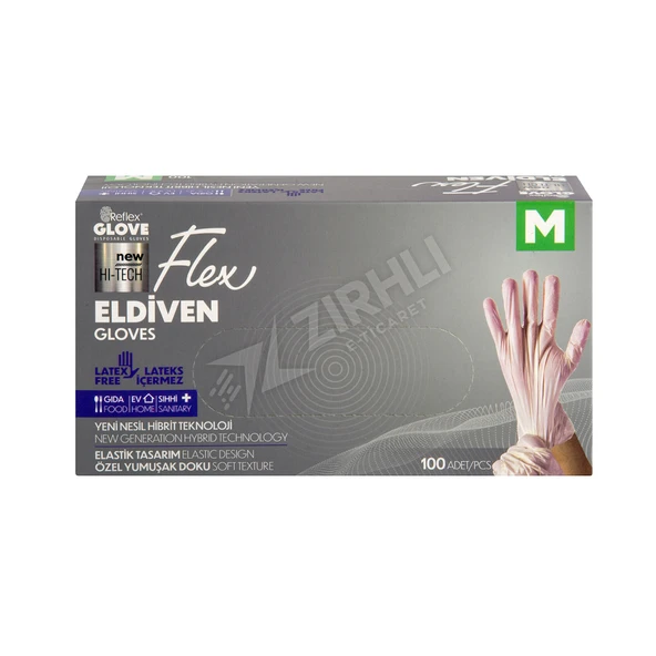 5 ADET Flex Pudrasız Eldiven M Boy 100'Lü Krem ürün görseli 1
