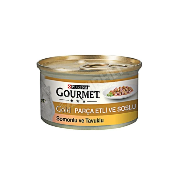 5 ADET Gourmet Gold Parça Etli Soslu Somonlu ve Tavuklu Yetişkin Kedi Konservesi 85 Gr ürün görseli 1