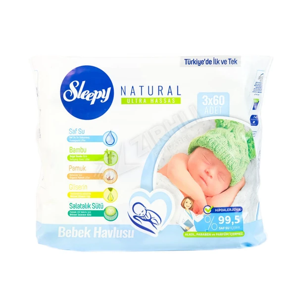 4 ADET Sleepy Natural Islak Havlu (3 X 60) ürün görseli 1