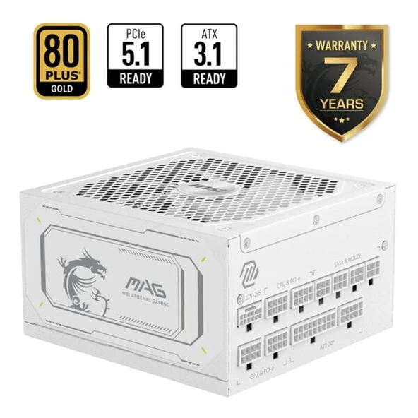 MSI MAG 1000GL PCIE5 WHITE 1000W 80+ GOLD POWER ürün görseli 1