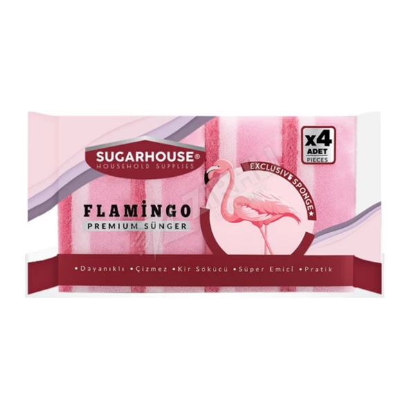 4 ADET Sugar House Flamingo Çizmez Sünger Oluklu 4'Lü ürün görseli 1