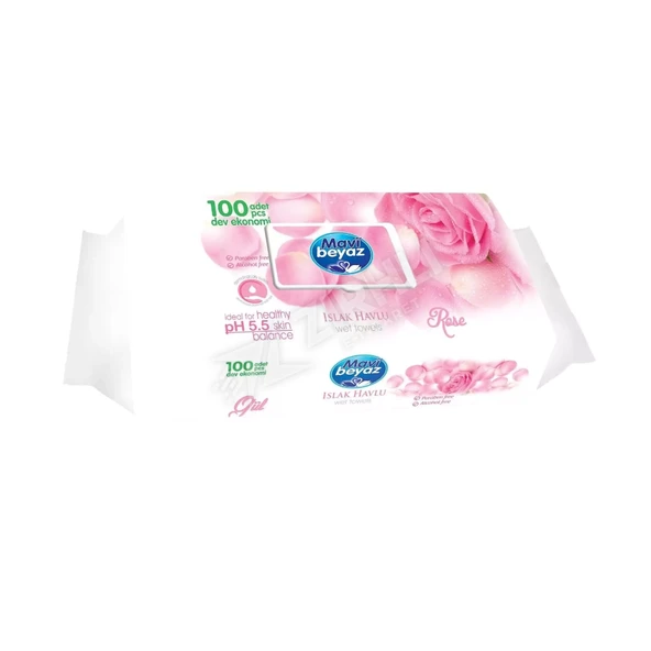 4 ADET Mavi Beyaz Islak Havlu Çiçek Seri Gül 90Lı ürün görseli 1