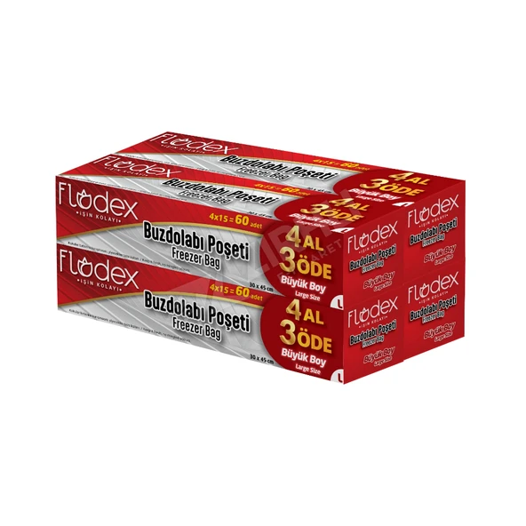 4 ADET Flodex Buzdolabı Poşeti 4 Al 3 Öde Büyük Boy (30X45) ürün görseli 1