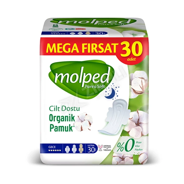 4 ADET Molped Pure&Soft Mega Fırsat Gece Hijyenik Ped 30'lu ürün görseli 1