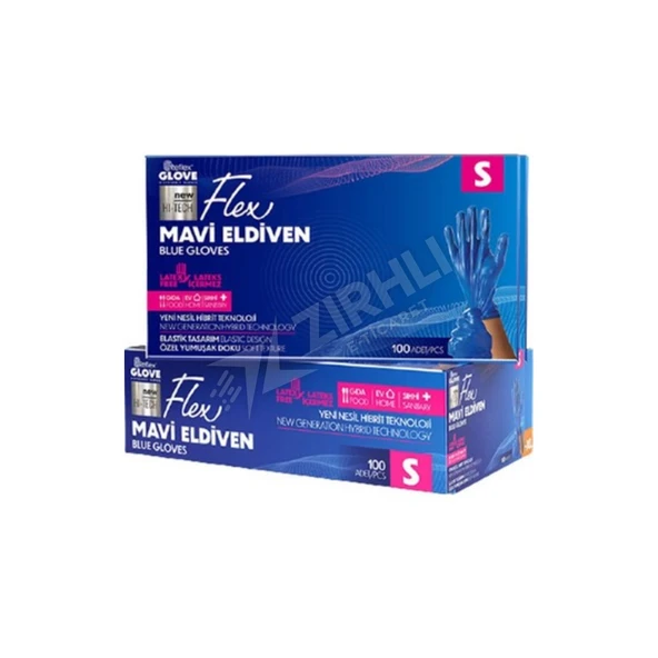 4 ADET Flex Pudrasız Eldiven S Boy 100'Lü Mavi ürün görseli 1