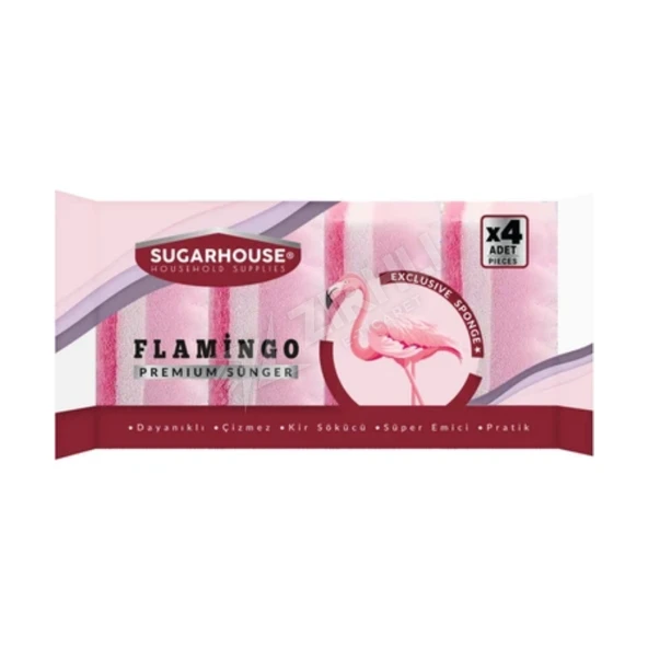 3 ADET Sugar House Flamingo Çizmez Sünger Düz 4'lü ürün görseli 1