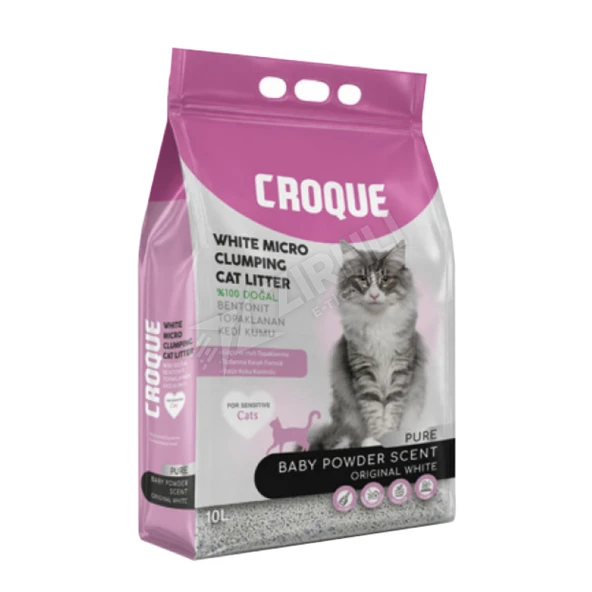 4 ADET Croque Pure Bebek Pudrası Kokulu Bentonit Topaklanan Kedi Kumu 10 L ürün görseli 1