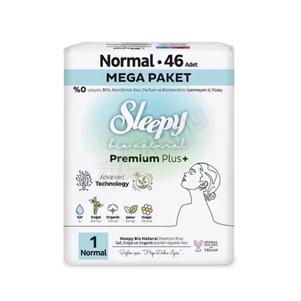 3 ADET Sleepy Bio Natural Hijyenik Ped Mega Paket Normal 46'lı ürün görseli 1