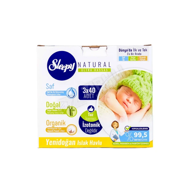 3 ADET Sleepy Yenidoğan Islak Pamuklu Havlu (3 X 40) ürün görseli 1