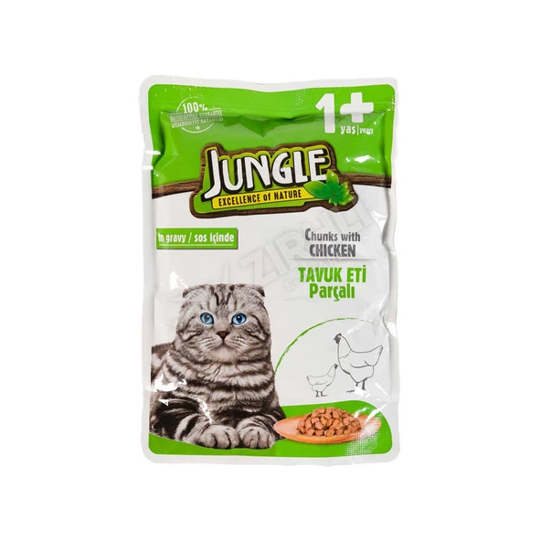 3 ADET Jungle Pouch Tavuk Parçalı Yetişkin Kedi Maması 100 Gr ürün görseli 1