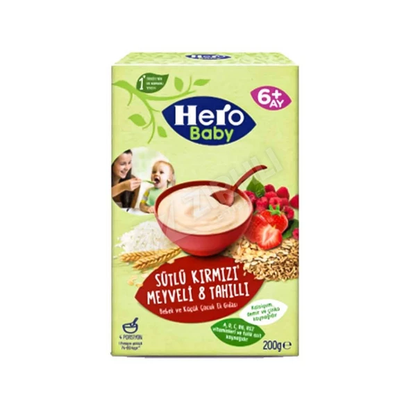 3 ADET Hero Baby Sütlü Kırmızılı Meyveli 8 Tahıllı Ek Besin 200 Gr ürün görseli 1