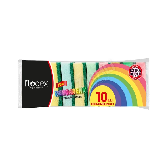 3 ADET Flodex Rengarenk Düz Sünger 10'Lu ürün görseli 1