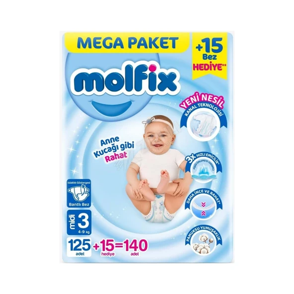 3 ADET Molfix Mega Paket Midi 140'lı ürün görseli 1