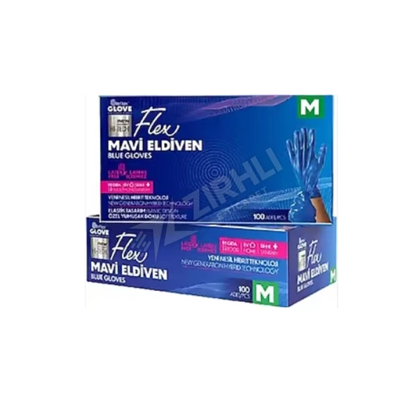 3 ADET Flex Pudrasız Eldiven M Boy 100'Lü X 20 Mavi ürün görseli 1