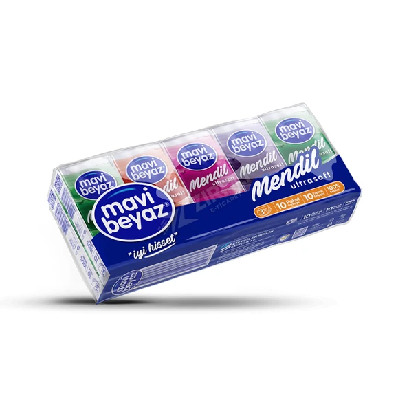 3 ADET Mavi Beyaz Cep Mendili 10'lu ürün görseli 1