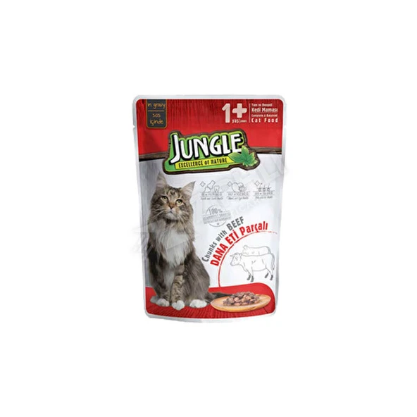 3 ADET Jungle Pouch Dana Eti Yetişkin Kedi Maması 100 Gr ürün görseli 1
