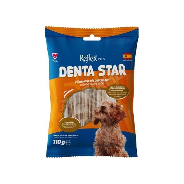 2 ADET Reflex Plus Dentastar Çiğnemelik Diş Çubukları Mini ve Küçük Irk Yetişkin Köpek Ödül Maması 110 Gr ürün görseli 1