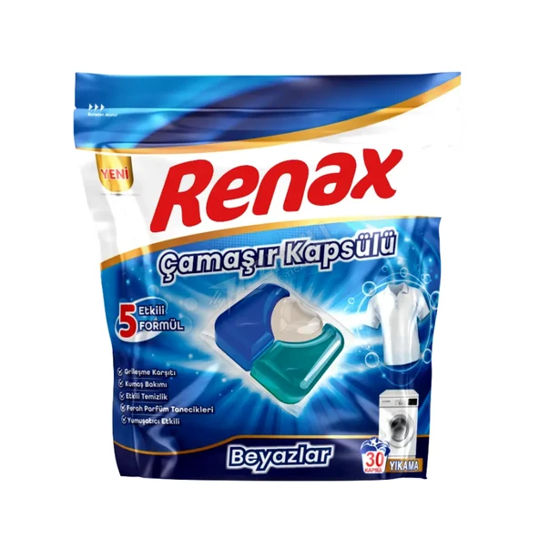 2 ADET Renax Çamaşır Makinesi Kapsülü Beyazlar 30'lu ürün görseli 1