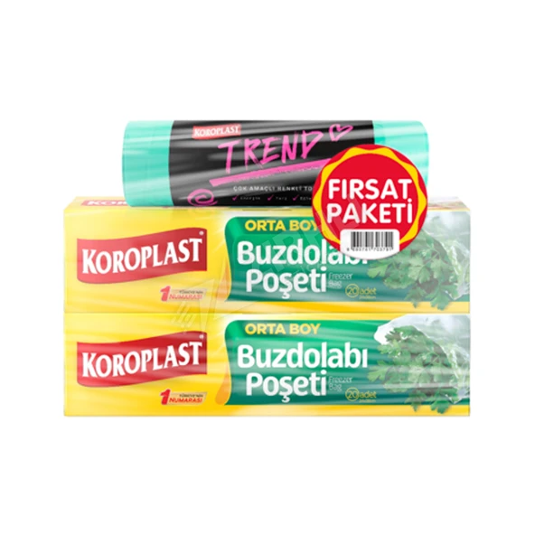 2 ADET Koroplast Orta Boy Buzdolabı Poşeti 2'li + Renkli Çöp Torbası Set ürün görseli 1