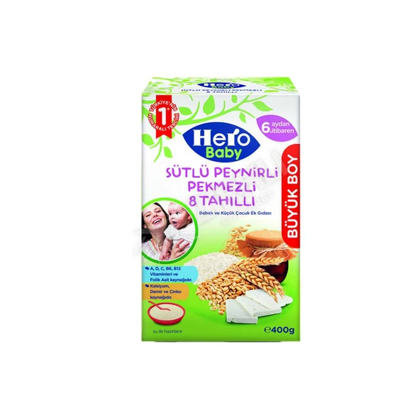 2 ADET Hero Baby Sütlü Peynir Pek 8 Tahıllı Ek Besin 400 Gr ürün görseli 1