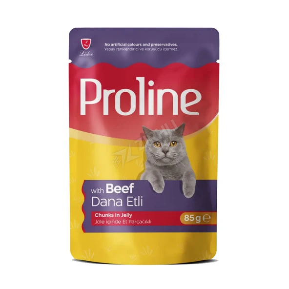 2 ADET Proline Jöle İçinde Et Parçacıklı Dana Etli Yetişkin Kedi Maması 85 Gr ürün görseli 1