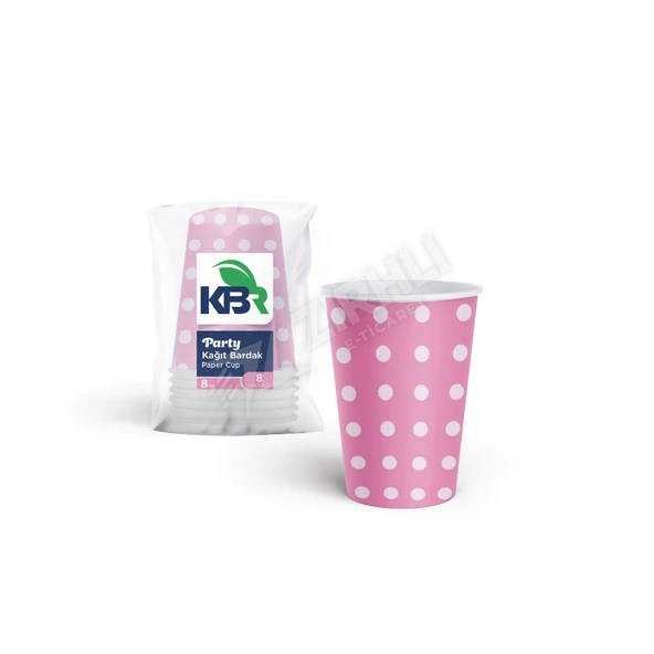 2 ADET Kbr Party 8 Oz Kağıt Bardak Pembe 8'li ürün görseli 1