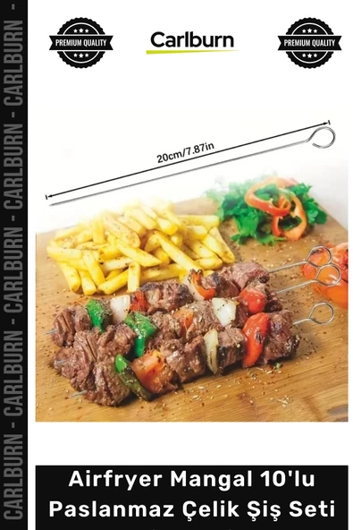 #ŞişSeti Kaliteli Fırın Izgara Kamp Kebap Airfryer Mangal 10'lu Paslanmaz Çelik Şiş Seti 20 cm ürün görseli 1
