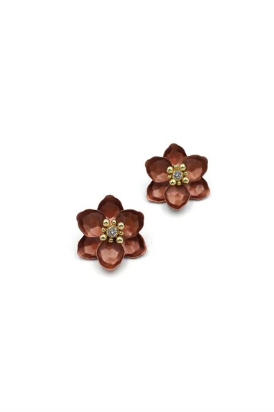 Lotus Çiçek Küpe - Kahverengi ürün görseli 1